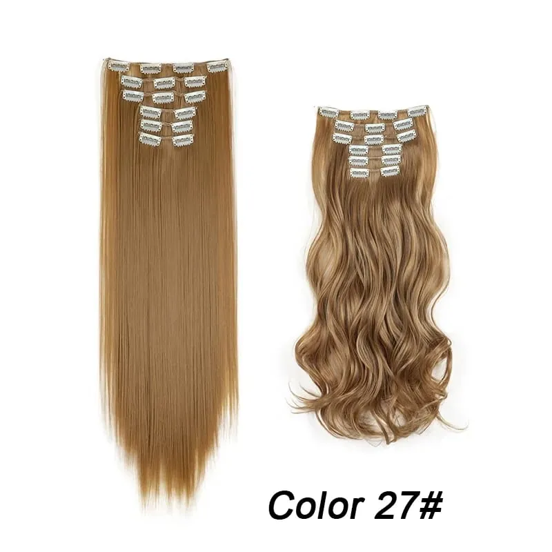 6Pcs/Set 16 Clips Hair Extension Black Long Straight Natural Hair Ombre Hairpiece Heat Resistant Fiber For Women Hairstyle Kpop — image 23