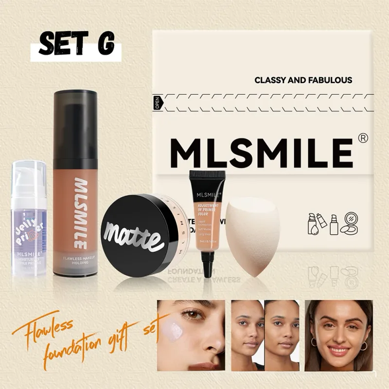 All‑in‑One Foundation Makeup Gift Set Full Coverage Concealer Setting Powder Makeup Sponge Portable Face Cosmetic Kit