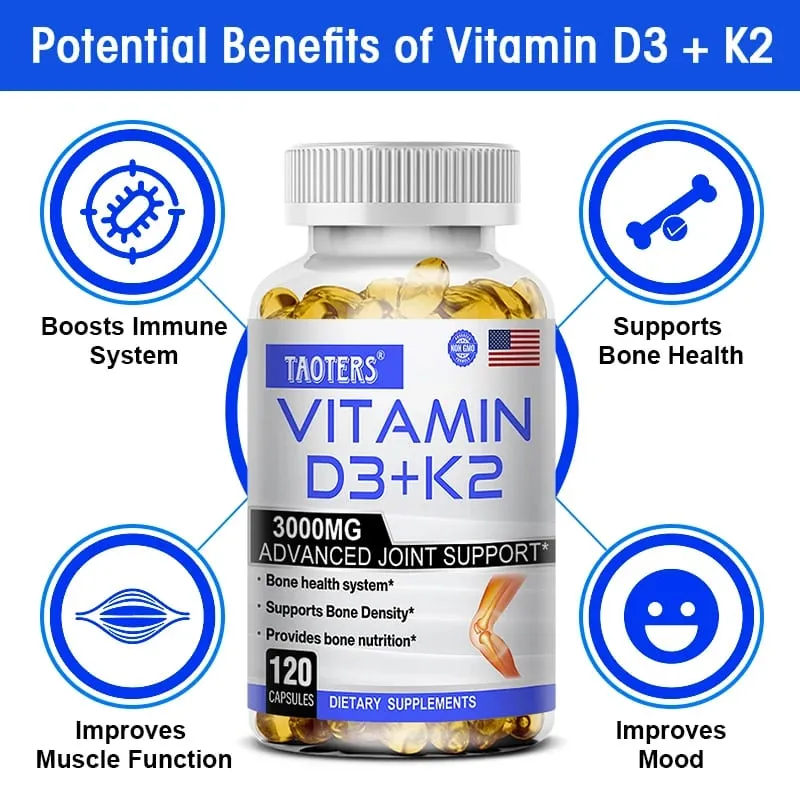 Eklem Kemik ve Bağışıklık Sağlığını Destekleyen D3+K2 Vitamini Takviyesi GDO'suz Formül Kolay yutulan D ve K Vitamini Kompleksi — image 2