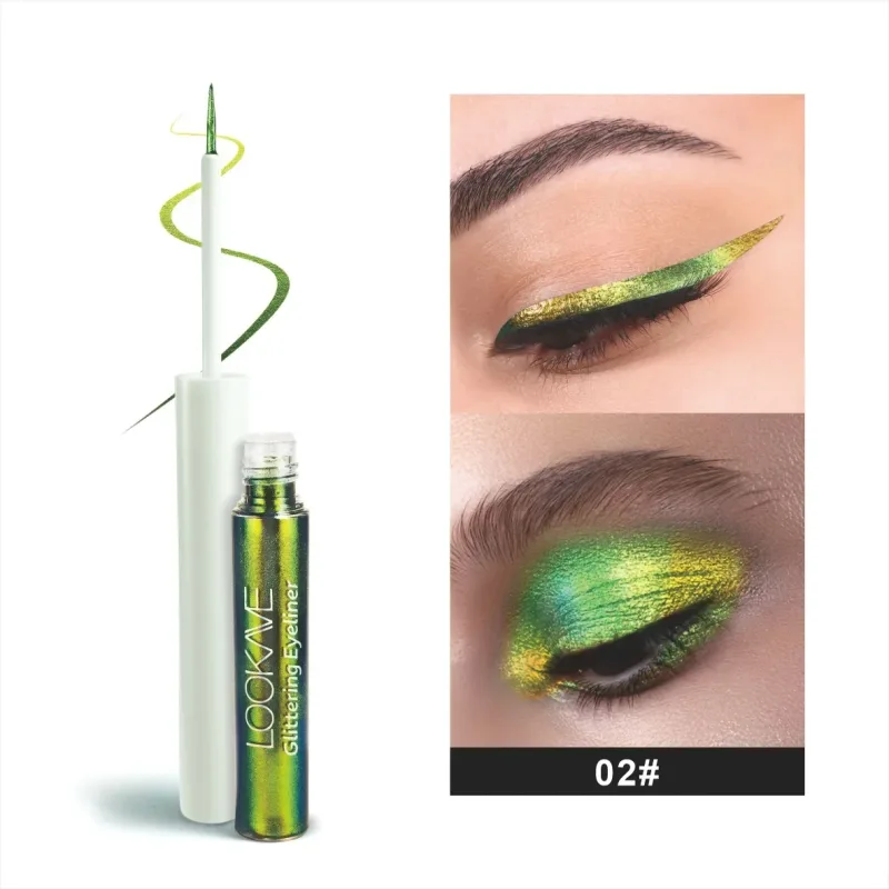 Shiny Chameleon Green Liquid Eyeliner Metallic Eyeshadow Multicolor Eye Liner Pearlescent Polarized Glitter Eye Pigment Makeup