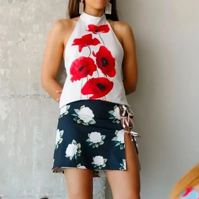 Combhasaki Women's Y2K Button Closure Halter Neck Crop Tops Sleeveless Backless Aesthetic Dots/Tie-dye Flower Print Summer Vests — image 22