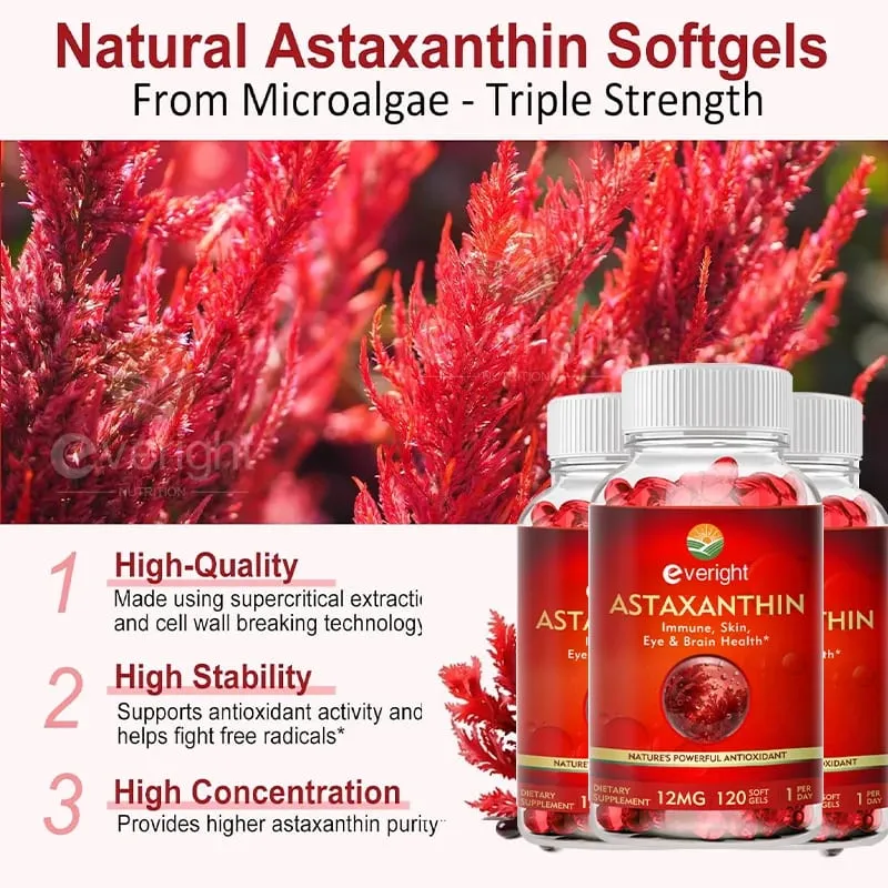 Astaxanthin - Bổ sung chất chống oxy hóa cao cấp 12mg để hỗ trợ sức khỏe hệ thống miễn dịch và khớp da mắt - Không biến đổi gen & không chứa gluten — image 2