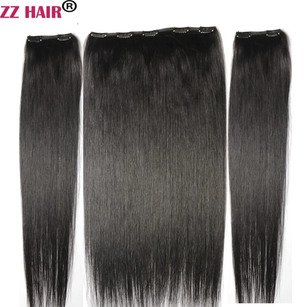 Clips-in 100% Brazilian Human Remy Hair Extensions 16"-28" Three Pieces 3pcs Set 100g-200g 1x25 2x10 Natural Straight