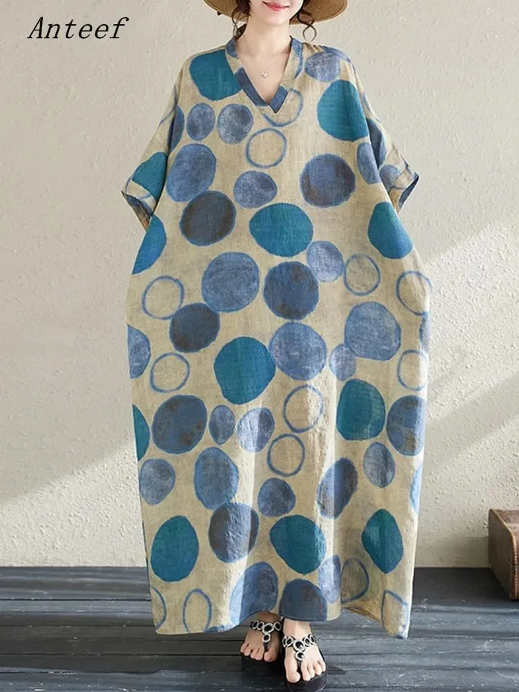short sleeve oversize cotton vintage Polka Dot new in dresses for women casual loose maxi long summer dress elegant clothes 2026 — image 1