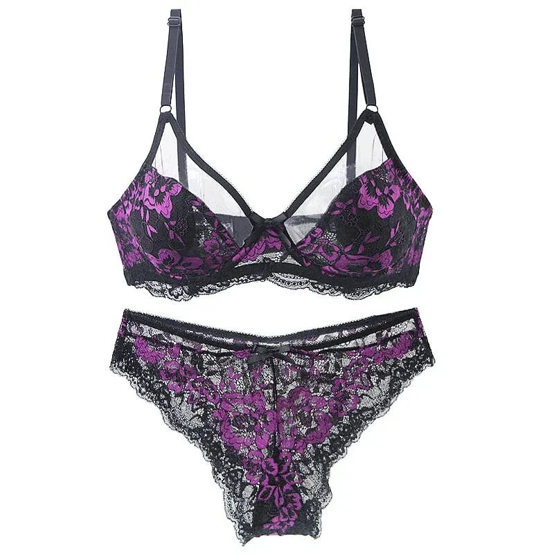 Set Bra Tebal Ultratipis 34/75 36/80 38/85 40/90 42/95 44/100 46/105 Pakaian Dalam Cup BCDE Lingerie Renda Bordir Transparan — image 2