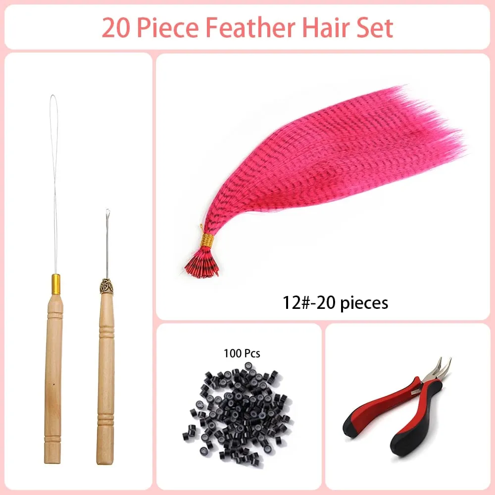 Synthetic Colored I-Tip Faux Feather Hair Extensions 16" 20 Strands/Pack Women's Heat Resistant Fiber Toolset Wig Accessories — image 19