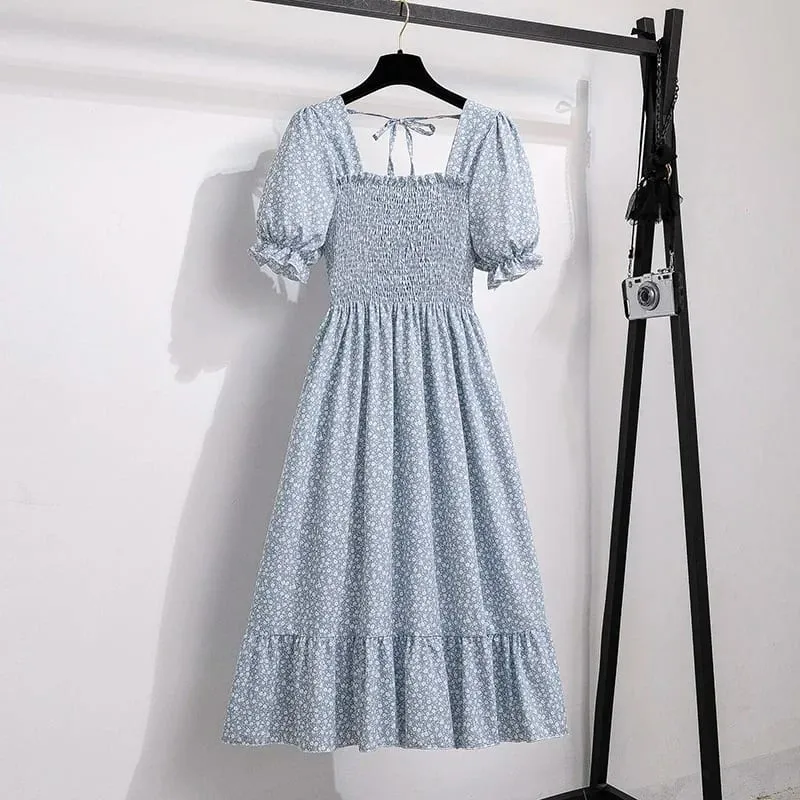 Spring Summer Chiffon Dresses Fashion Female Elastic Waist Short Sleeve Pleated Casual Dress Women A-line Dresses Vestidos — image 14