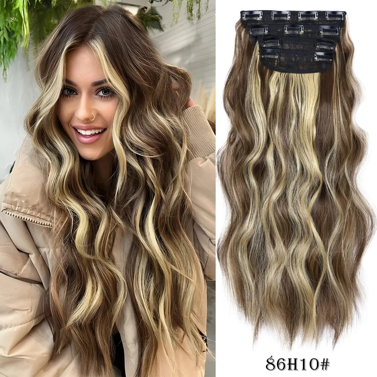 Leeons Wavy Clip In Hair Extensions 4 PCS Natural Soft Long Wavy Hairpieces Thick Double Weft Clip In Hair Extensions For Woman — image 22