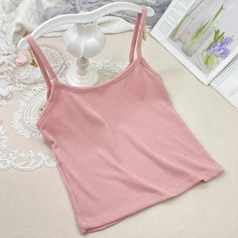 Summer New Solid Color Small Camisole for Girls and Students with A Slimming Look and A Versatile Thread Vest. Short Base Shirt — image 2