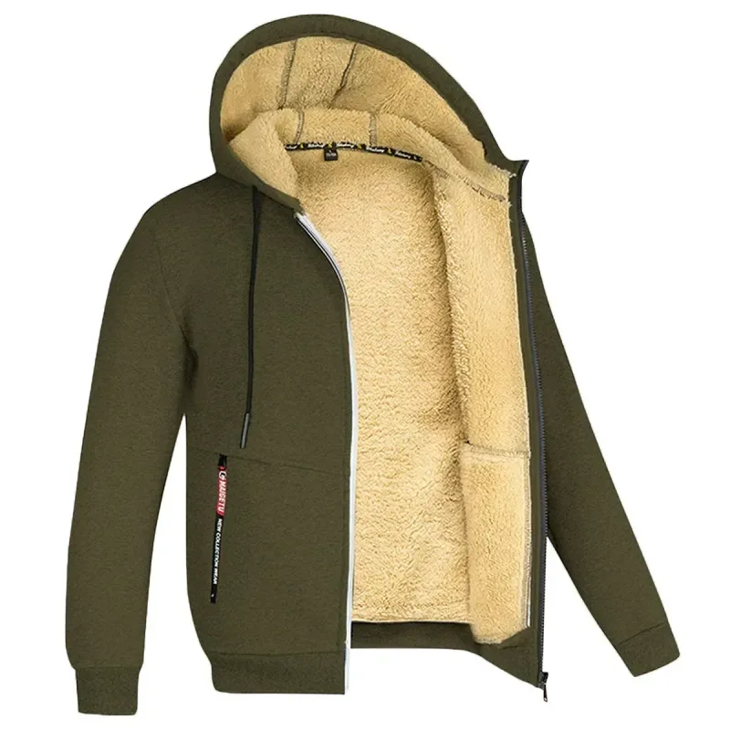 Men's Winter Warm Hoodies Sweatshirts Thickened Lamb Fleece Lining Hooded Jackets Windproof Zip Casual Hooded Sportwear for Men — image 7