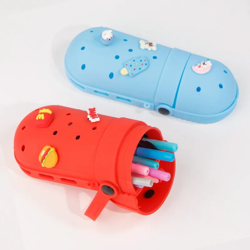 Silicone Makeup Organizer Box – Kids Pencil Case & Stationery Holder Large Slipper‑Style Storage