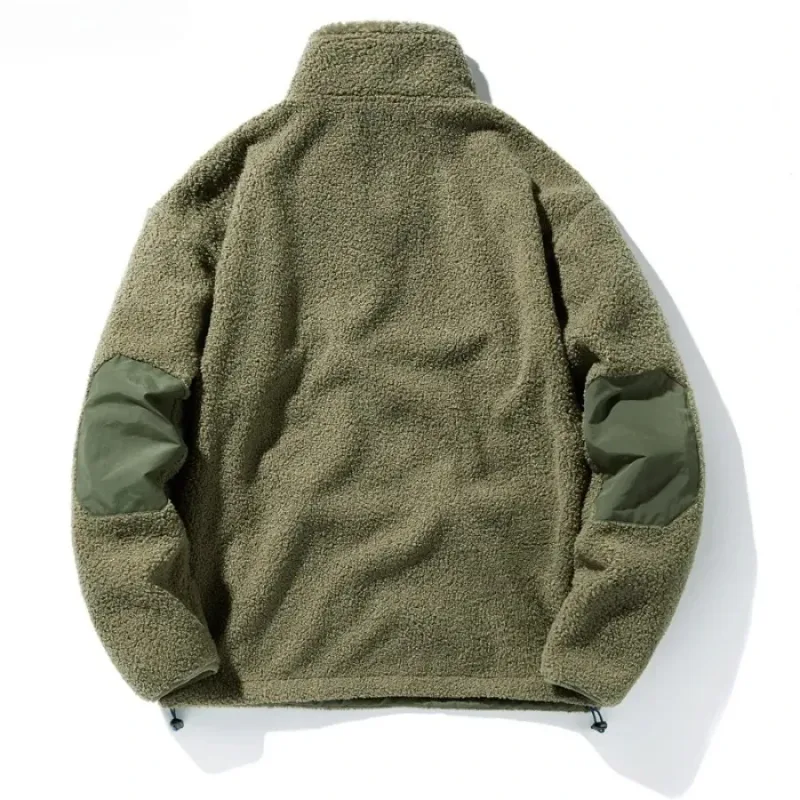 New Men's Sweatshirts Fashion Patchwork Pocket Fleece-lined Warm Pullover Tops Male Polar-fleece Loose Casual Hoodies Coats — image 3