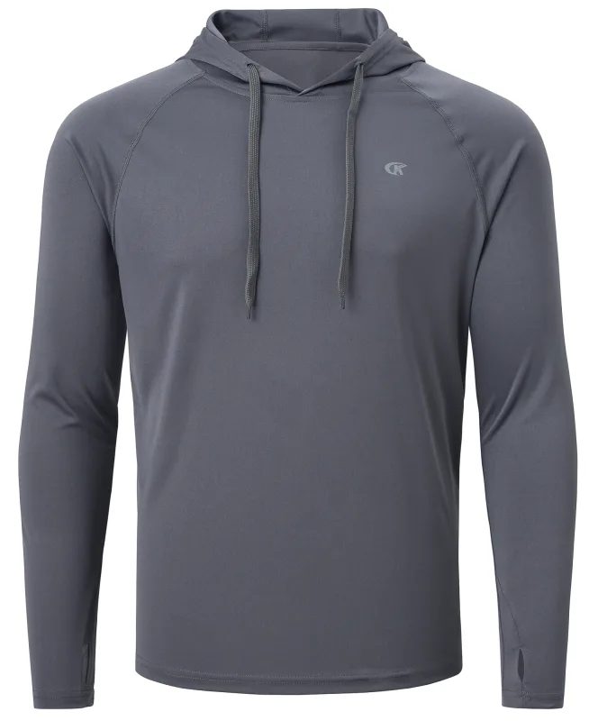 Baju-T Hoodie UPF 50+ Lelaki Musim Panas Lengan Panjang Rash Guard Cepat Kering T-shirt Sukan Luaran Larian Pullover