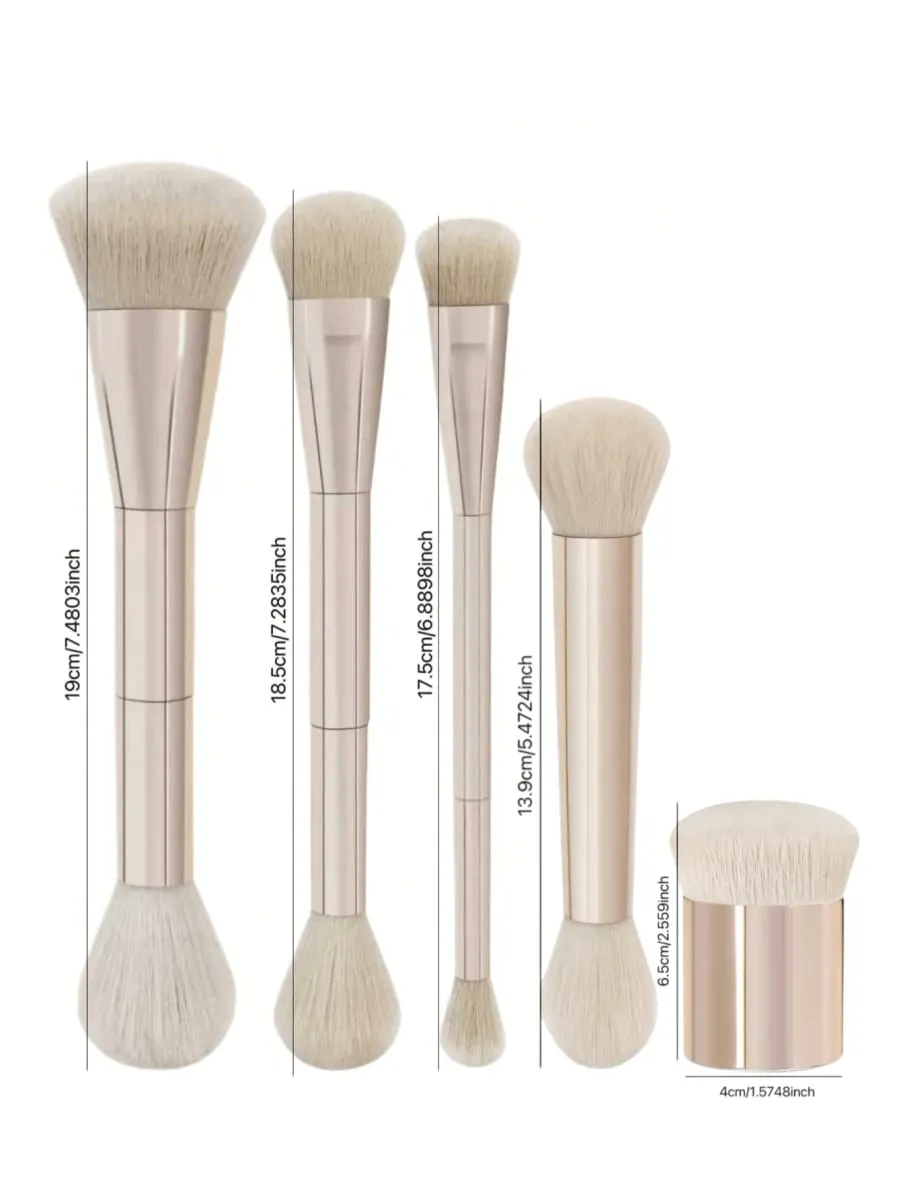 5-Piece Professional Makeup Tool Set for the Face Dual-Ended Multifunctional Makeup Brushes in Rose Gold Including a Dual-Ended Facial Makeup Brush Set Featuring Angled Tapered Foundation Brush Contour Brush Blush Brush Loose Powder Brush E — image 2