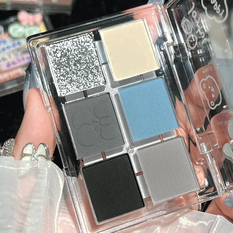 Punk Smokey Matte Glitter Eyeshadow Palette 6 Colors Shimmer Eye Shadow Makeup Palette Cool Toned Gray Blue Eye Pigment Palette — image 7