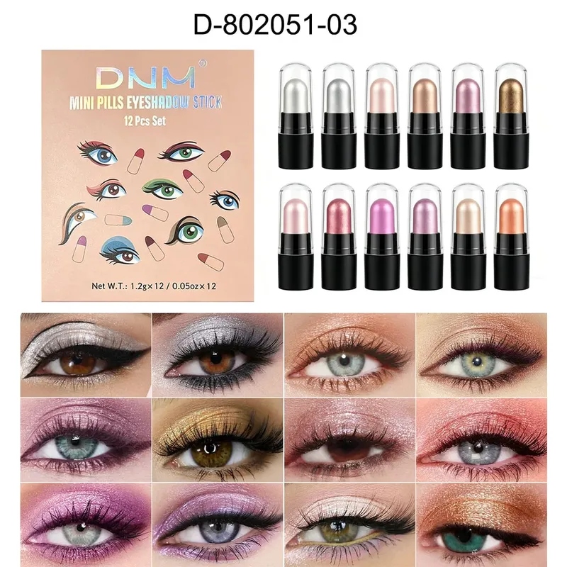 DNM 12 Color Makeup Set Capsule Eye Shadow Stick Durable And Easy To Color Pearl Light Shiny And Sleeping Silkworm Brightenin
