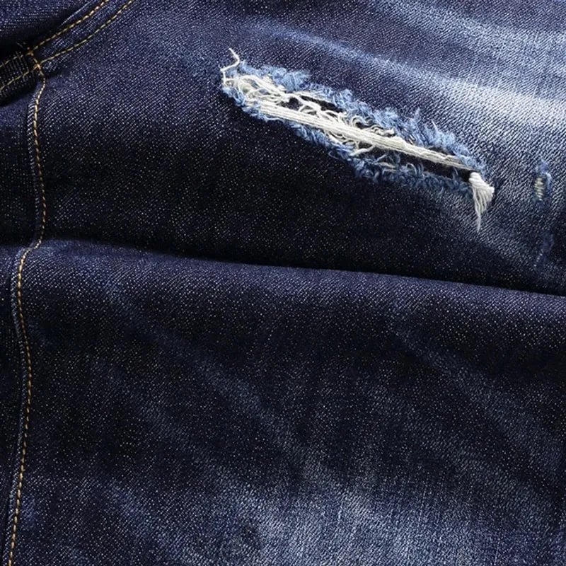 High Street Retro Blue Elastic Split Style Jeans for Men Hip-Hop Designer Embroidery Brand Tight Fit Casual Pants — image 4