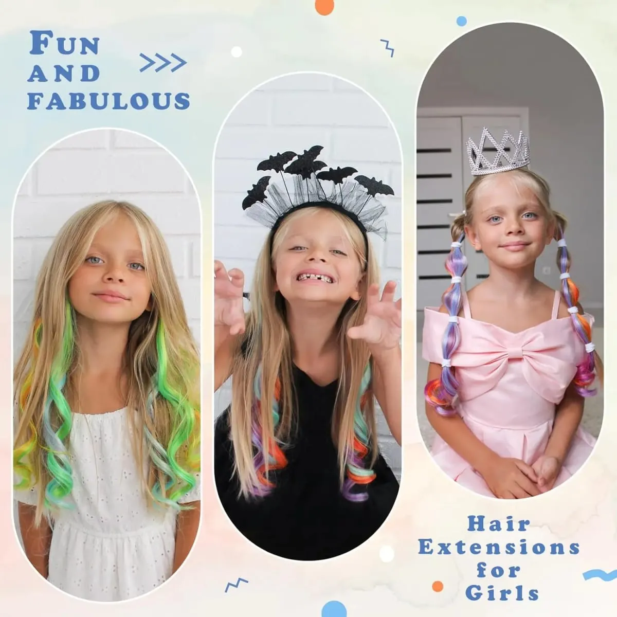 Hair Extensions Clip in 22 Inch Colored Hair Extensions Party Highlights Long Straight Synthetic Hairpieces for Women Kids Girls — image 7