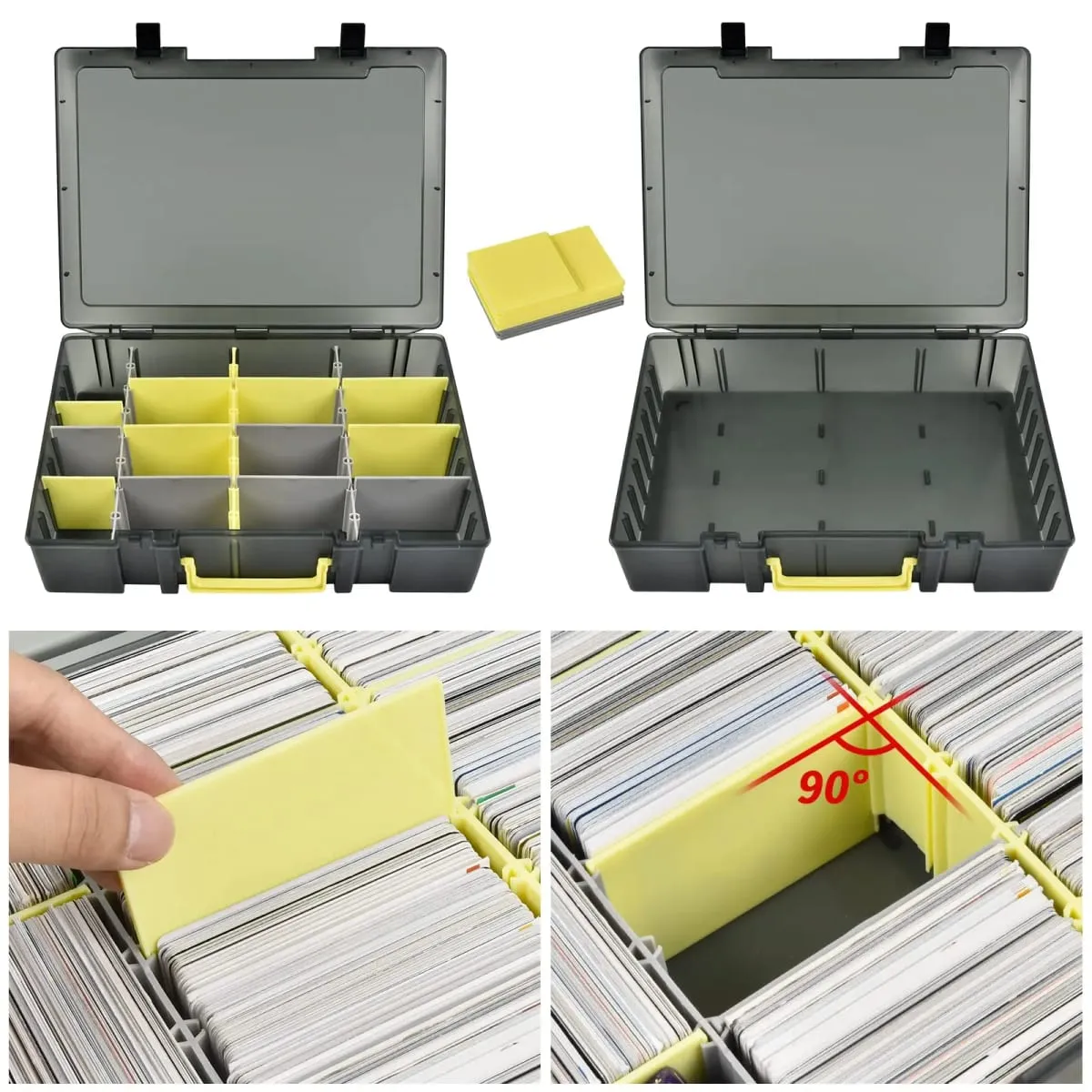 Clear Trading Card Storage Box 2300+ Cards Organizer 12 Dividers Carry Handle for TCG Yugioh CAH Baseball Football Card Box Only