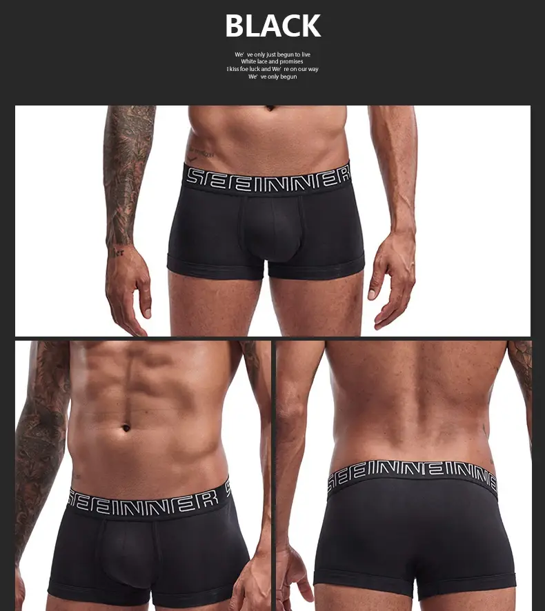 Seeinner رجل سراويل بوكسر القطن U محدب الحقيبة الملابس الداخلية لينة مريحة السروال Cueca Masculina M-XXL أسود أبيض رمادي — image 3