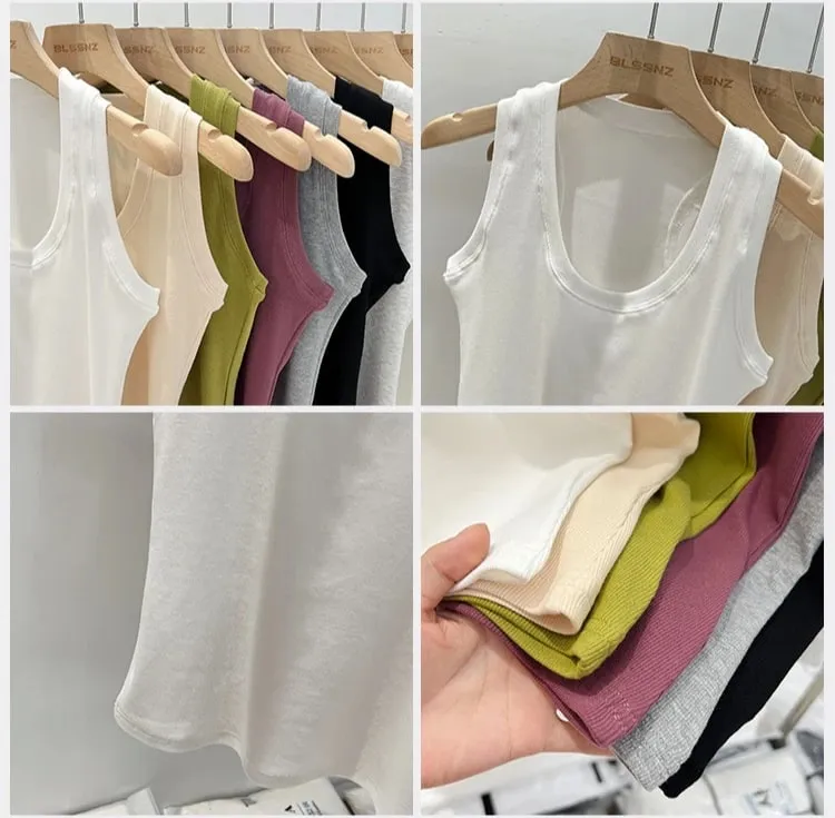 2026 Summer Basic Elastic Tank Top Women Solid Low Round Neck Ribbed Camisole Korean Style Versatile Slim Tanks & Camis — image 8