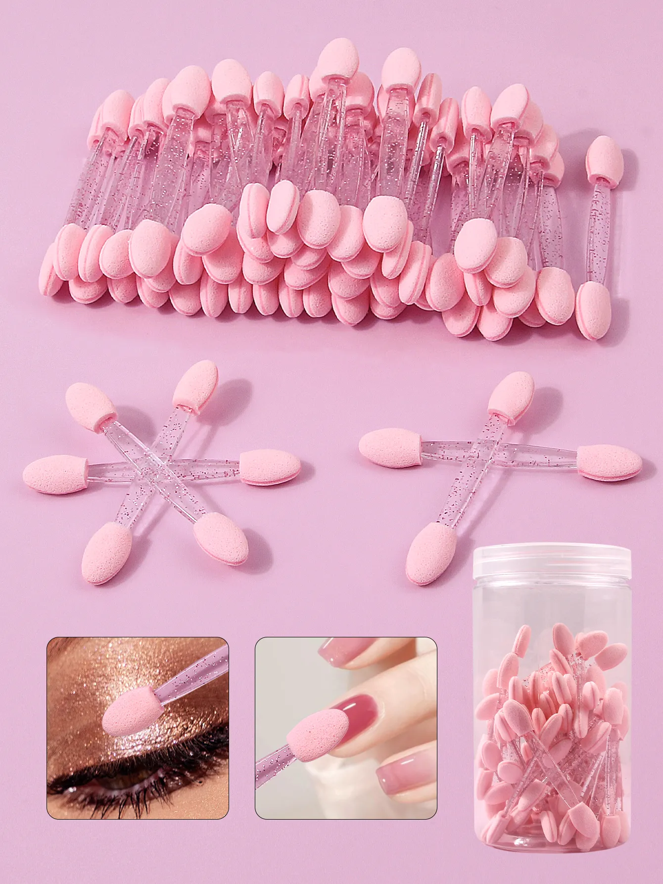 50pcs Disposable Eye Shadow Brush Makeup Dual Sided Sponge Nylon Set Eye Shadow Brushes For Cosmetic Applicator Makeup Tools