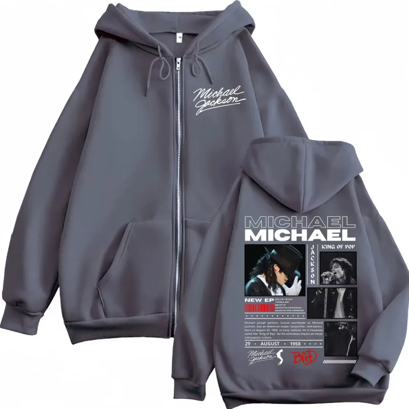 Sänger Michael Jackson Classics Zipper Hoodies Rock Mode Vintage Zip Up Pullover Männer Frauen Casual Langarm Sweatshirts — image 3