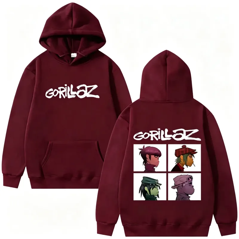 The Gorillaz Rock Band's Fashion Album Features Pattern Prints on Men's Hoodies Sweatshirts Hip-hop Alternative Retro Pullovers
