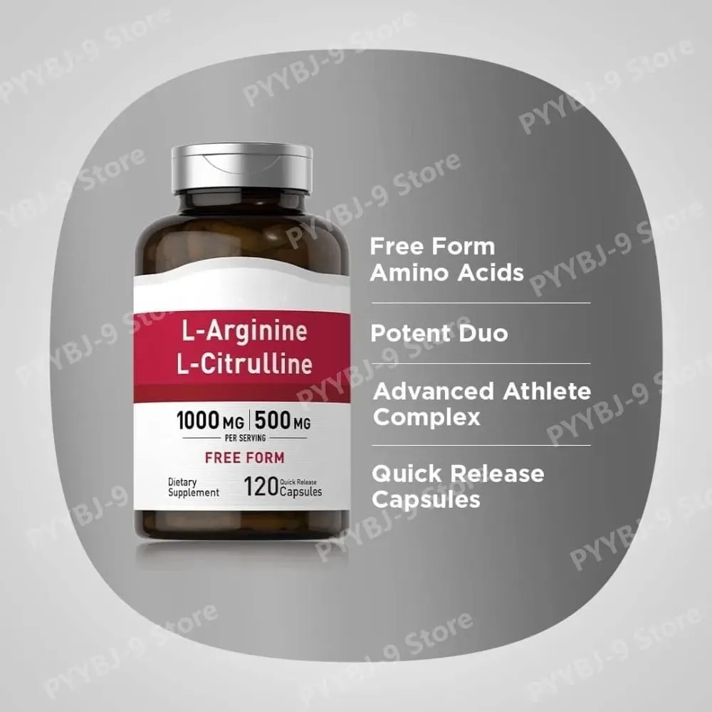 1500 Mg L‑Arginine & L‑Citrulline Per Serving Free Form Amino Acid Complex for Men & Women Non‑GMO Gluten Free 120 Capsules