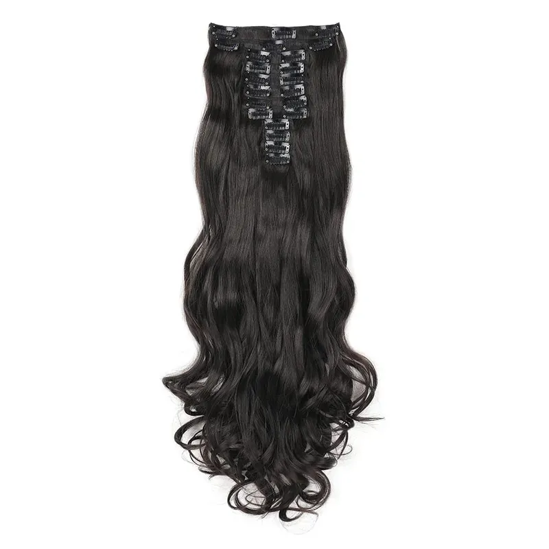 12pcs Highlight Balayage Dark Brown Hairpieces Clip in Hair Extensions 24inch Light Brown&Honey Blonde Synthetic Wavy Hair — image 13