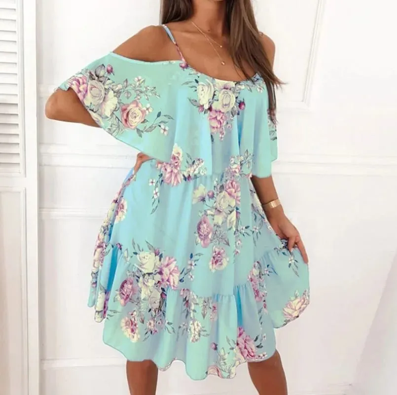 Women's Summer V-Neck Sleeveless Sling Camisole Commuting Printed Chiffon Bohemian Floral Dress For Women — image 4