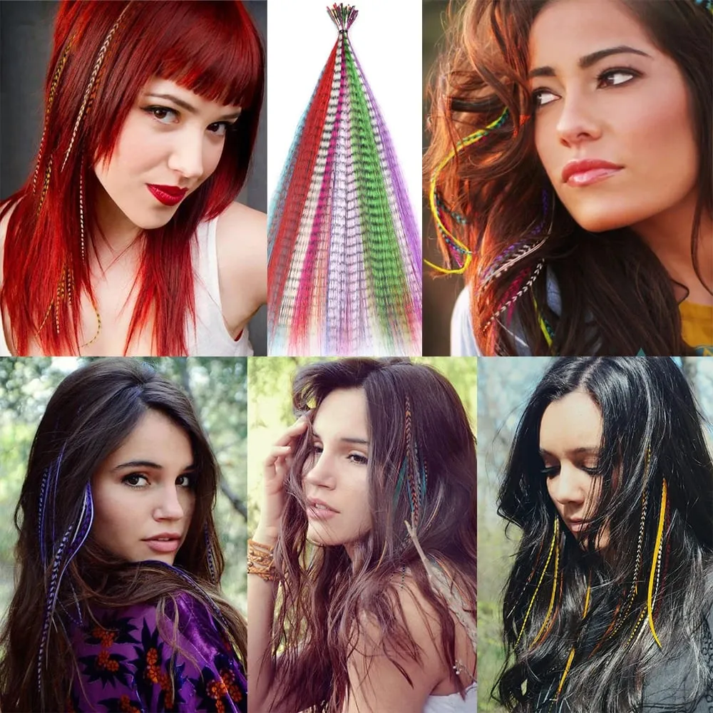 Synthetic Colored Feather Hair Extensions 16Inch 10 Pieces/Pack Blue Purple For Women Zebra Line Feather Hairpiece — image 6