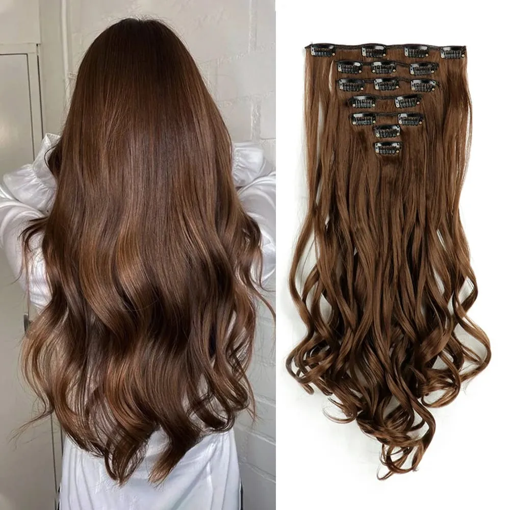 Clip In Hair Extensions 7PCS Full Head 22 Inch Long Curly Wavy Synthetic Hair Pieces Natural Wavy For Women Girls Hair — image 13