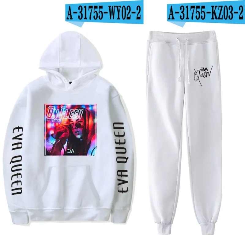 Hip Hop สบาย Eva Queen พิมพ์เสื้อกันหนาว Sweatpants ชุด Hoodies + กางเกงชุดชาย/หญิง 2 ชิ้นชุดเสื้อผ้า — image 28