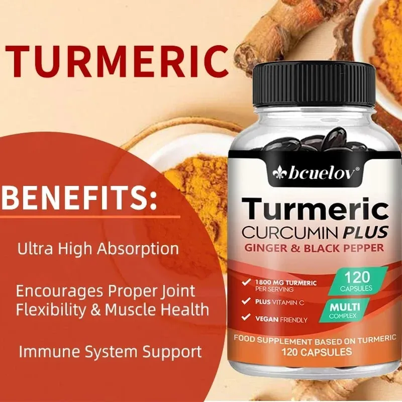 Turmeric supplement with curcumin extract ginger and black pepper to support joint mobility and muscle and bone health — image 2