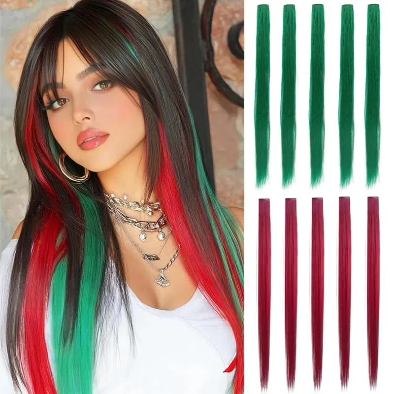 10Pcs Klip Berwarna 24 Inci Dalam Sambungan Rambut Potongan Rambut Serlahan Sintetik Lurus Untuk Pesta Cosplay Gadis — image 2