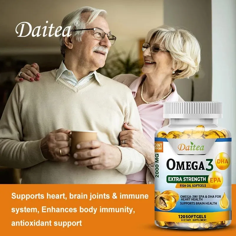 Daitea Omega 3 Olio di Pesce – EPA e DHA 2000 Mg – 60/120 Capsule – Salute generale e supporto immunitario Non OGM Senza glutine