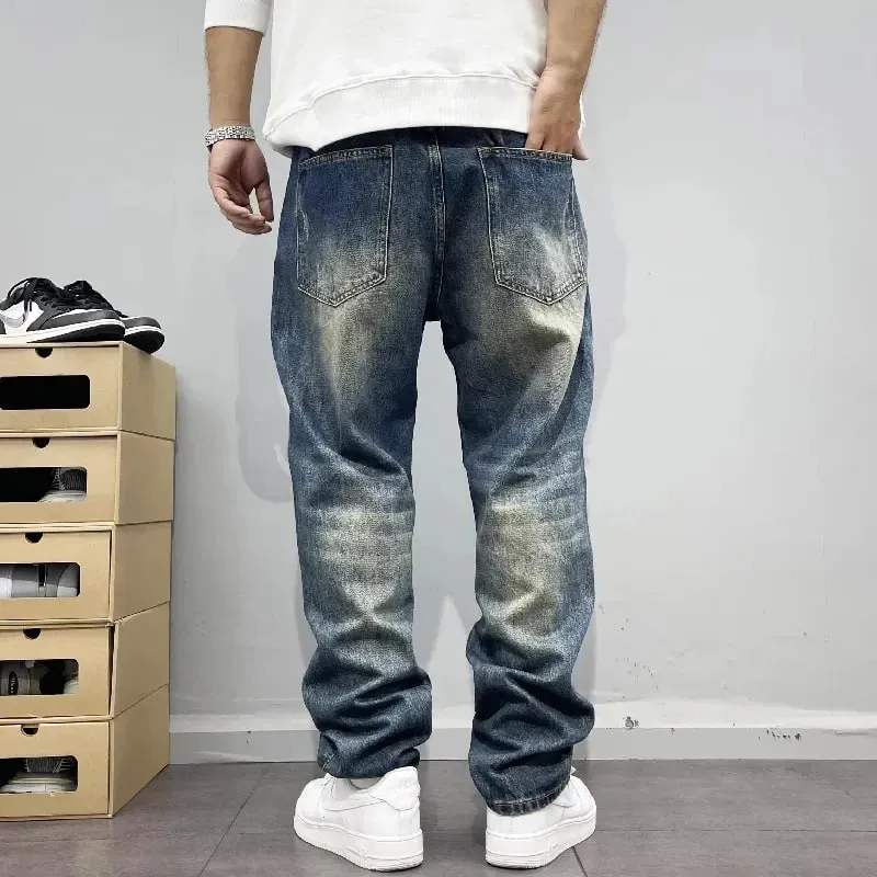 Baggy Jeans Vintage Distressed Patchwork Jeans Men's Straight Loose High Street Hip-hop Long Pants Men's Clothing Jeans for Man — image 2