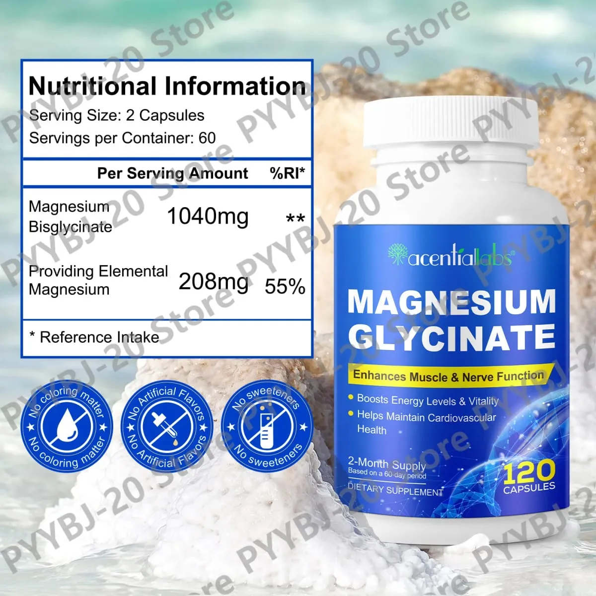 Acentiallabs Magnesium Glycinate 120 Capsules - Pure Organic Vegetarian Supports Bone Health Sleep & Muscle Nerve Support — image 5