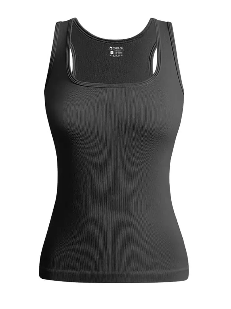 Hot Sale Summer Women's Basic Elastic Tank Top Sleeveless Square Collar Vest T-shirt Fashion Fitness Yoga Women's Casual Top — image 11