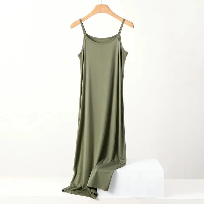 Plus Size Spring and Summer Versatile Slim Long Inner Nightgown Suspender Modal Cotton Solid Color Bottoming Dress — image 11