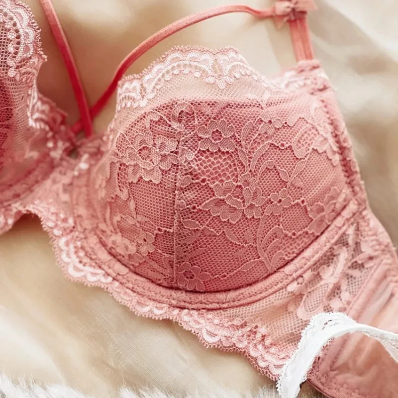 2 Pieces Sexy Lace Push Up Bra Set Women Ultra-thin Cup Bralette Breathable Plus Size Underwear Classic Hollow Bras and Panties — image 3
