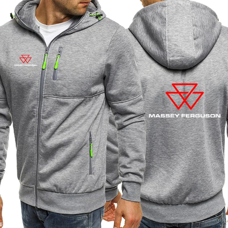 2025 Spring Autumn Massey Ferguson Print Popular Solid Color Zip Hooded Jacket Men's Trendy Comfortable Loose Drawstring Hoodies — image 5