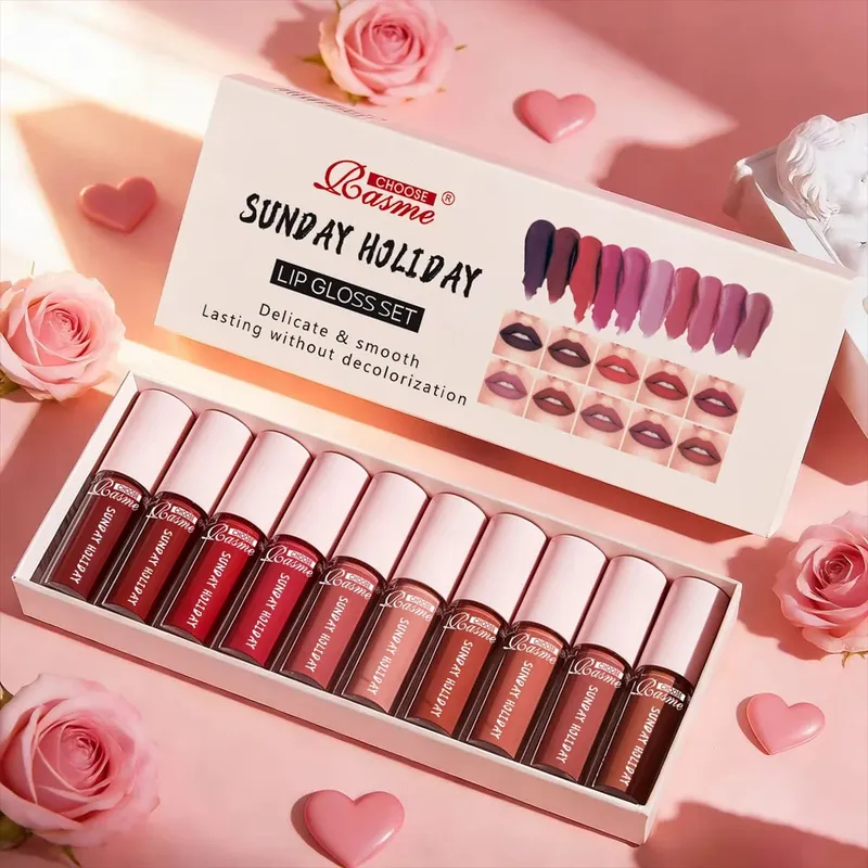 10 Color Mouth Red Lip Glaze Makeup Set Exquisite Practical Portable Lipgloss Lipstick Set Valentine's Day Gift — image 2