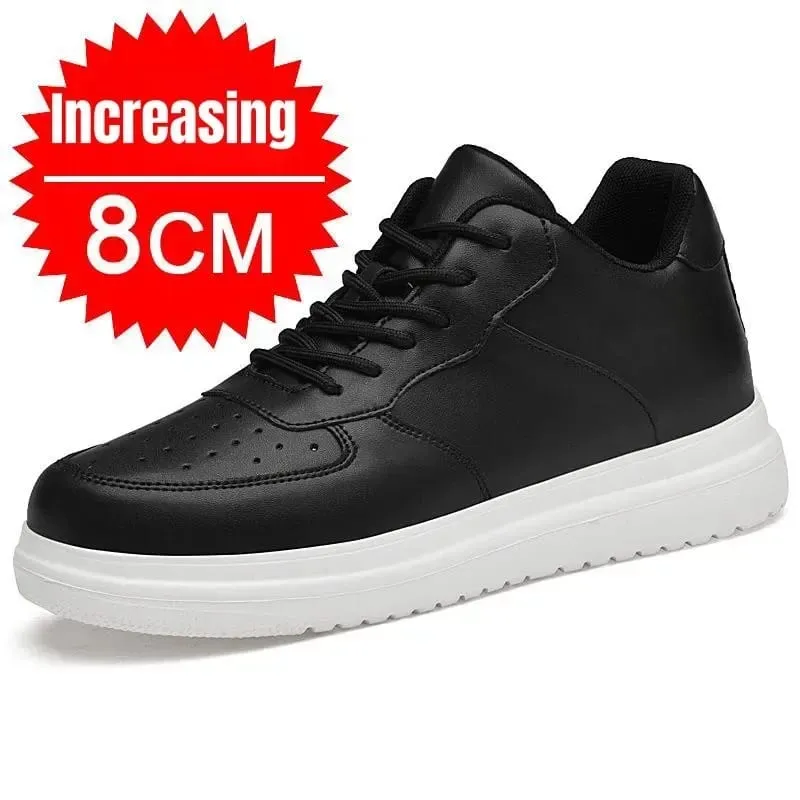 Sepatu Penambah Tinggi Baru untuk Pria 10Cm Sepatu Lift Tak Terlihat Sepatu Olahraga Kulit Putih Zapatillas De Hombre Ukuran Besar 46