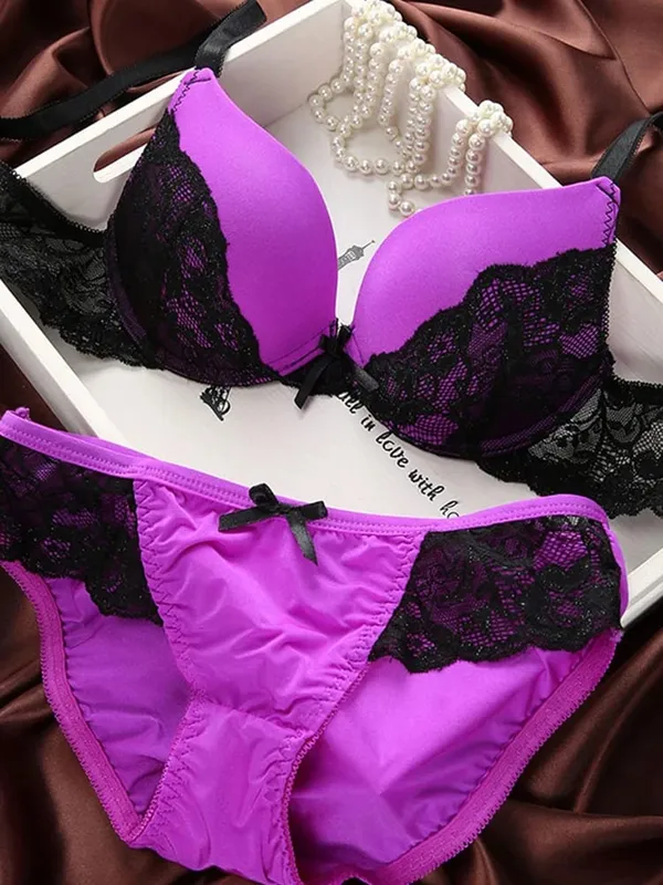 Undertøj Mærke Undertøj Kvinder BH'er B C skål Lingeri sæt med trusse Sexet Lingeri Blonde Broderi BH sæt Bowknot BH'er