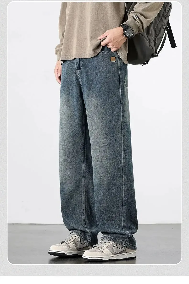Spring Autumn New Men's Straight Vintage Fit Jeans Casual Trousers High Quality Male Korean Fashion Baggy Wide Leg Denim Pants — image 8