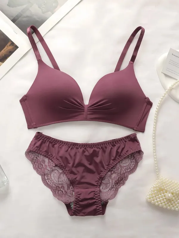 High Quality Hot Selling Sexy Women's Wireless Two-piece Butterfly Solid Color Underwear Women's Lace Underwear Set B2046 — image 1