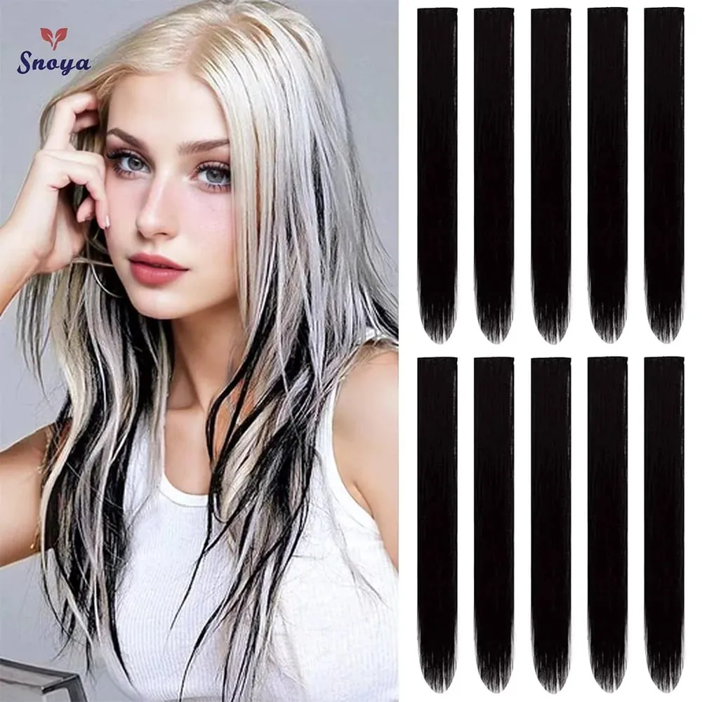 10Pieces 22 inch Colored Hair Extensions Multi-colors Party Highlights Clip in Synthetic Hair Extensions — image 2