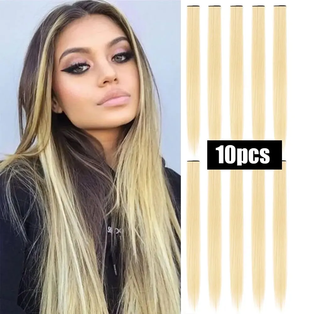 10 PCS Colored Hair Extensions Straight Hairpiece Multi-colors Party Highlights Clip in Synthetic for Women Girls Cosplay Gift — image 9